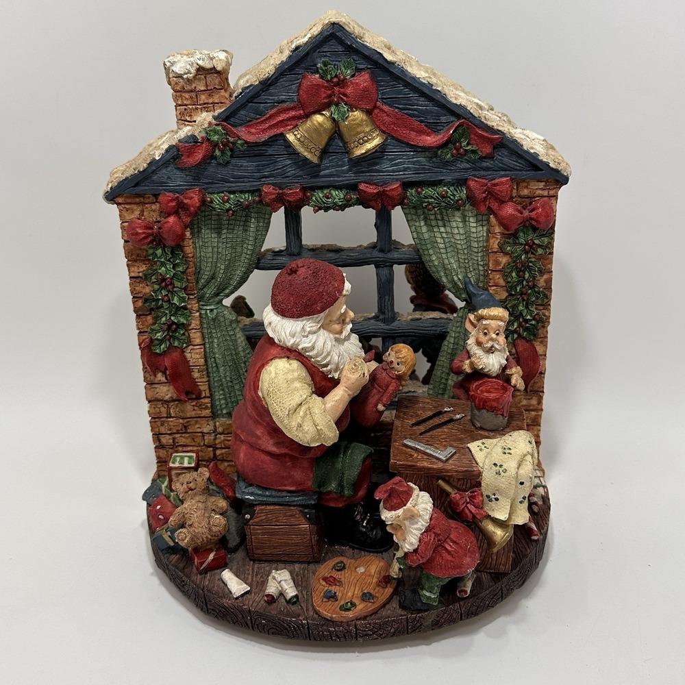 Santas Toy Workshop 2 Sided Music Box Diorama Resin Christmas Toyland 9.5in